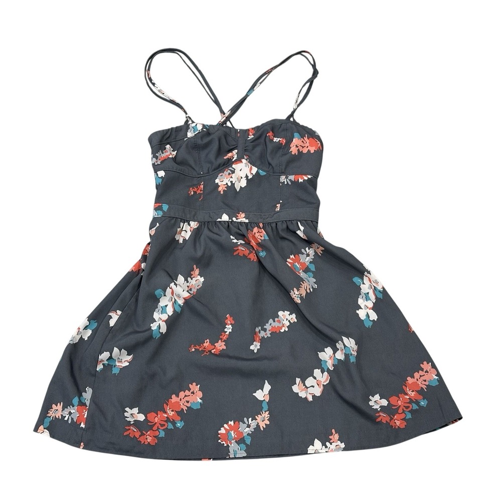 American Eagle 2 Corset Dress Strappy Gray Floral Boho Cottage Coastal Whimsy